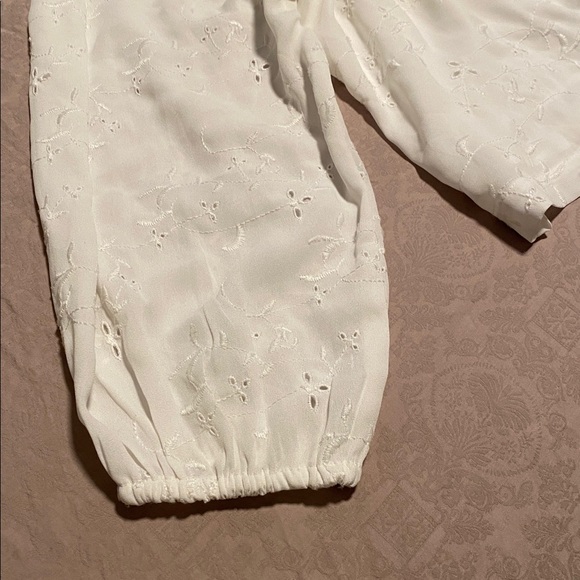 AE White Eyelet Off-Shoulder Peasant Blouse Balloon Sleeves Broderie Anglaise - Picture 5 of 12